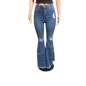 Hammer jeans women high rise distress raw hem flare pants size 7